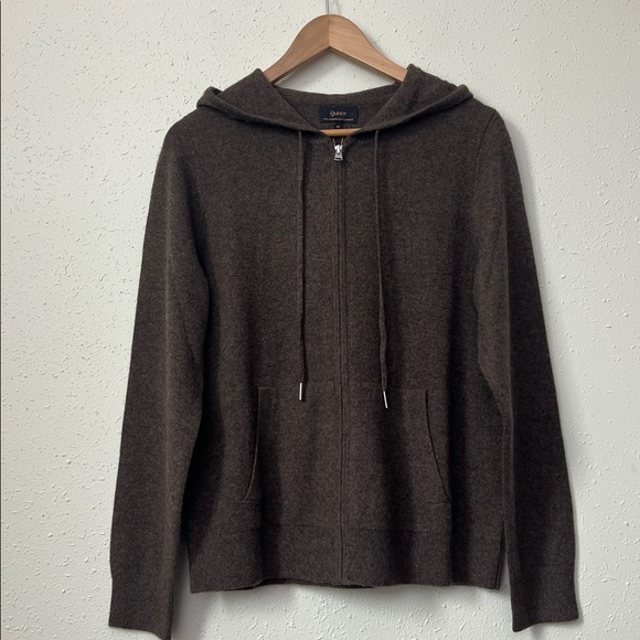 NWT Quince Mongolian Cashmere Full-Zip Hoodie Brown Size M - Picture 5 of 14